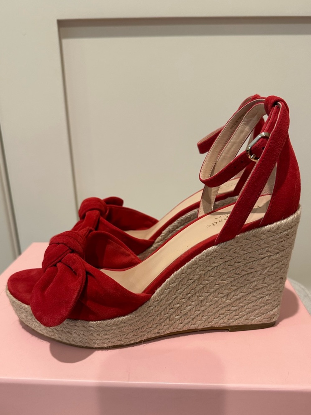Kate Spade size 8.5 Tianna ankle strap espadrilles in red suede leather.